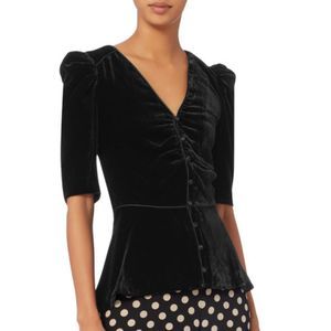 Veronica Beard Hayden Puff Sleeve Velvet Top in Black